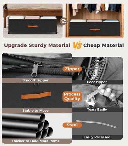 Under Bed Storage with Wheels, 35.5 inches Underbed Storage Large Capacity Under Bed Rolling Containers, 2 Pack Under the Bed Storage for Clothes, Shoes, Blankets (Deep Black)