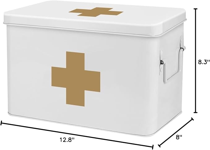 Flexzion First Aid Box Organizer Empty 13" White Vintage First Aid Kit Tin - Image 10
