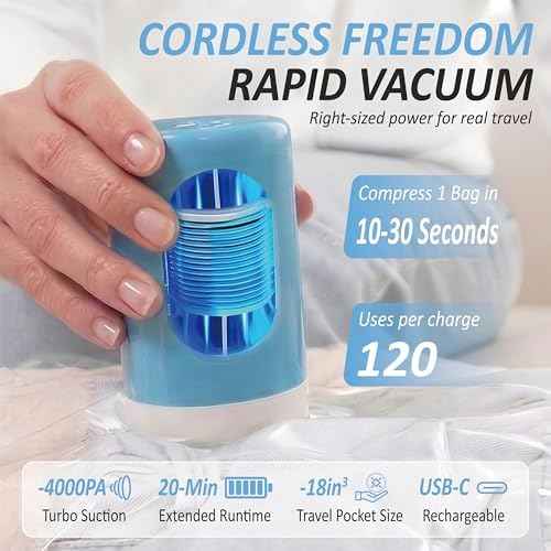 Travel Vacuum Storage Bags with Rechargeable Cordless USB Pump, 12 Combo