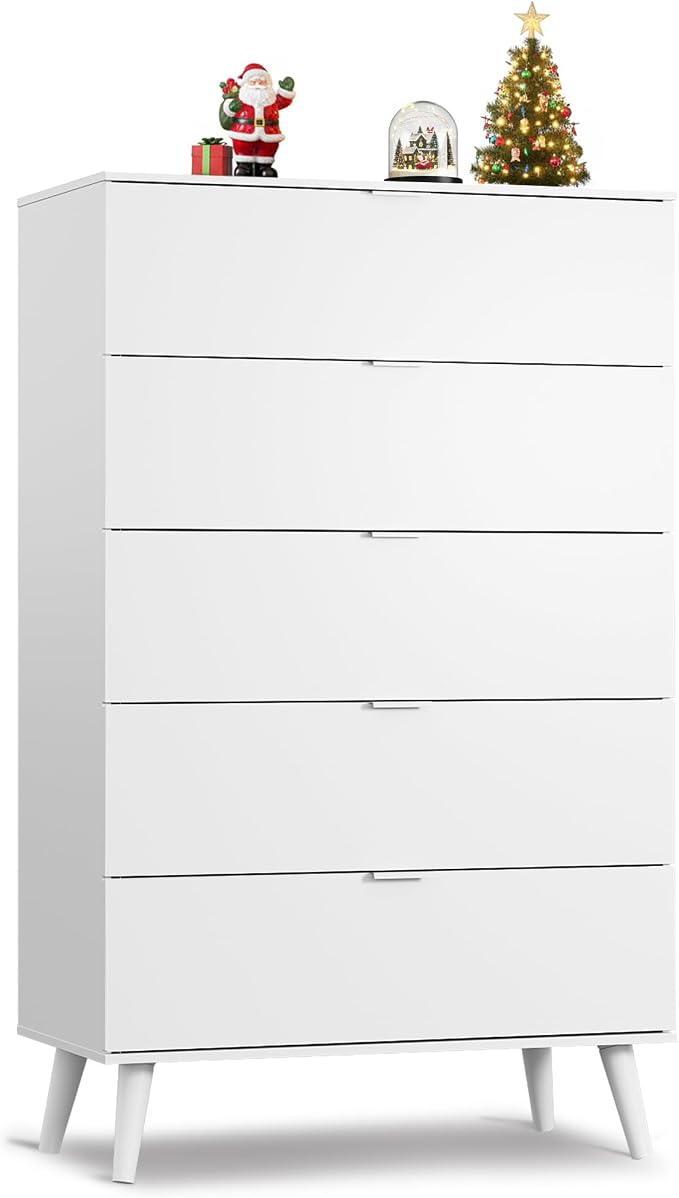 WLIVE 5 Drawer Dresser for Bedroom, Tall Wooden Dresser, Chest of Drawers for by WLIVE