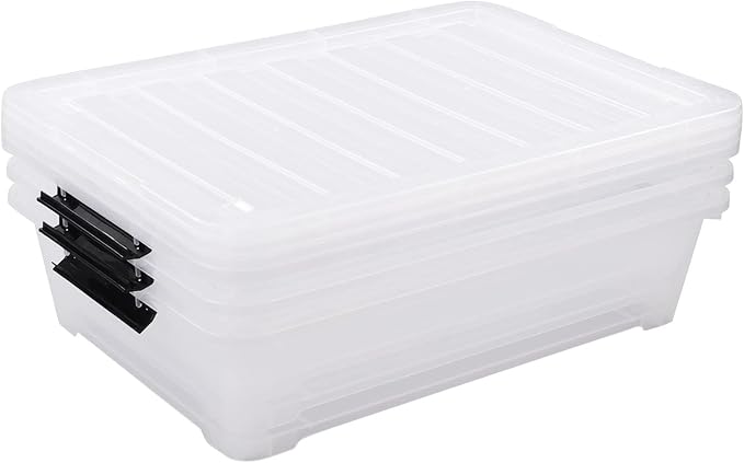 40 Quart Clear Plastic Underbed Storage Container, Wheeled Latching Storage Box - Image 7