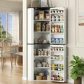 Gyfimoie Corner Kitchen Pantry, Freestanding Corner Storage Cabinet with 2 Doors & Shelves, Farmhouse Tall Food Pantry Storage Cabinet for Kitchen Dining Room (White)