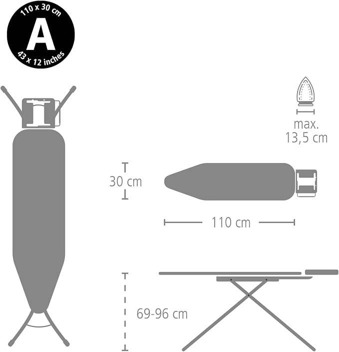 Brabantia Size A Compact Small Ironing Board 7 Height Options, Adjustable Steam - Image 7