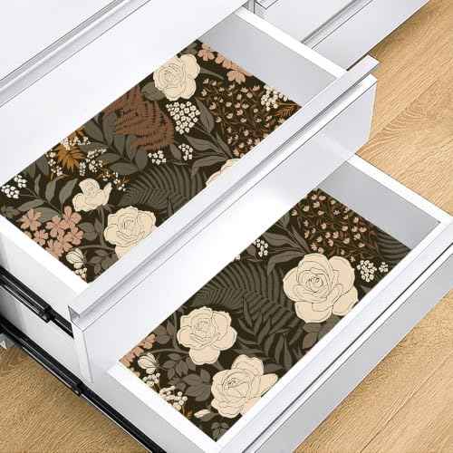 HAOKHOME Floral Drawer Liner Self Adhesive Shelf Liners Brown Contact Paper