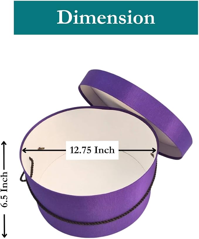 Sarah's Hat Boxes Classic Dark Purple Hat Box – 12.75" x 6.5" Handmade in USA – - Image 2
