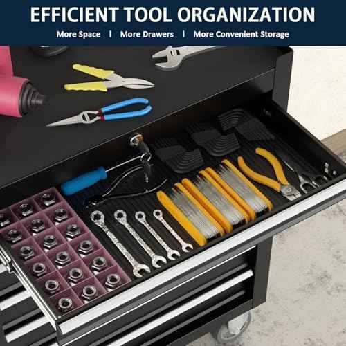 7-Drawer Metal Rolling Tool Chest with Wheels,Tool Storage Cabinet with Locking System，Toolbox with Wheels for Garage,Workshop, Repair Shop(Black, 7-Drawer)