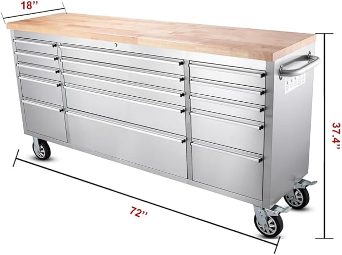 72" Stainless Steel Rolling Tool Chest - Image 2