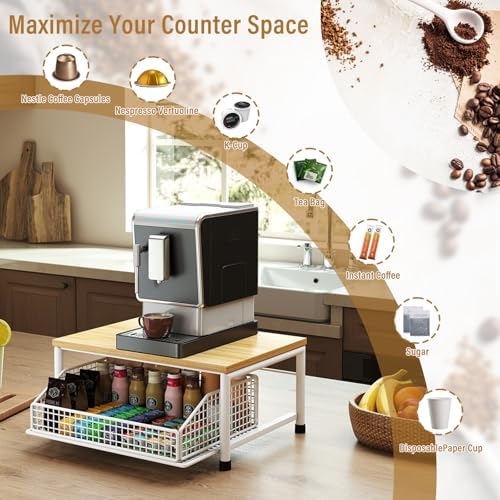 Coffee Pod Drawer, Counter Coffee Bar Organizer for Home Kitchen,White
