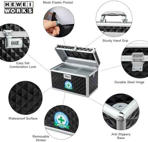 Storage Lock Box with Combination Lock, Lockable Medicine Storage Box, Empty First Aid Box, Security Lock Box, Multipurpose Locking Box for Home and Outdoor Use (Black, Large)