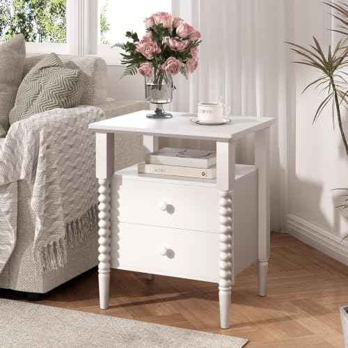 JOINICE White Nightstand with Charging Station, Jenny Lind Spindle