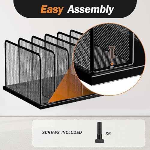 Kuntine.B Desk File Organizer Upright Mesh Desktop Organizer File Sorter Office Organization File Holder for Home, Office & Classroom (Black, 1 Pack 5-Section)
