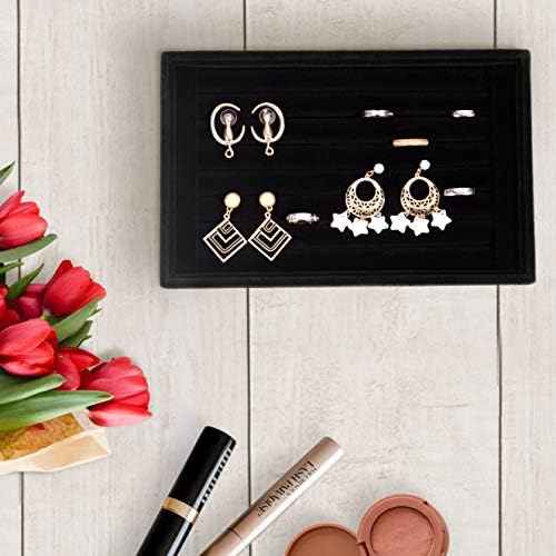 Valyria Velvet 7 Slots Ring Earrings Trays Showcase Display Jewelry Organizer VA003 (Black)
