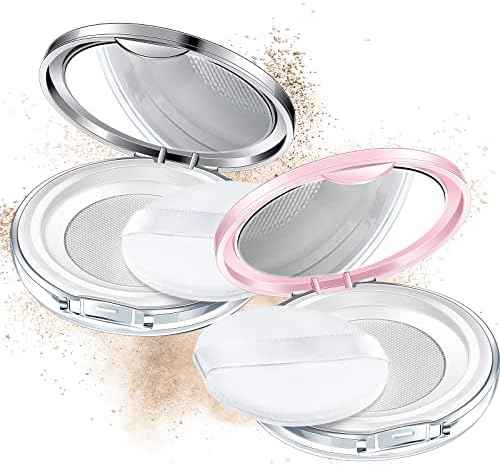 Cunhill 2 Pcs 0.17 oz Loose Powder Container with Puff, Pink, Silver