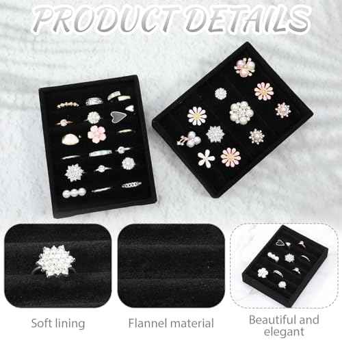 2 PCS Black Velvet Stackable Ring Organizer Tray, Earrings Display Tray Storage, Small Jewelry Trays, Display Storage Insert Holder for Ring Earrings Jewelry (8 Slots)