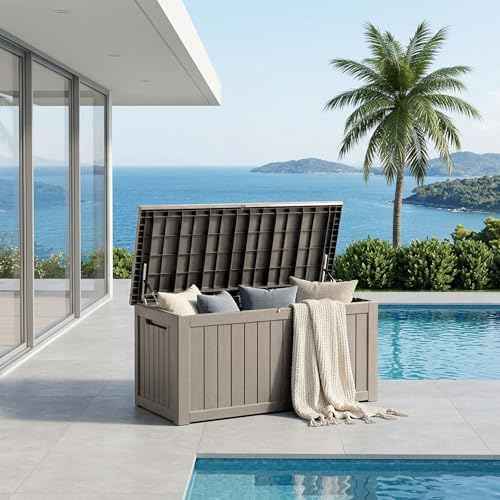 270 Gallon Outdoor Storage Box Waterproof, Lockable Resin Deck Box Large Storage Bin for Patio Furniture Cushion, Garden Tools, Pool Accessories, UV-Resistant Outside Delivery, Gray