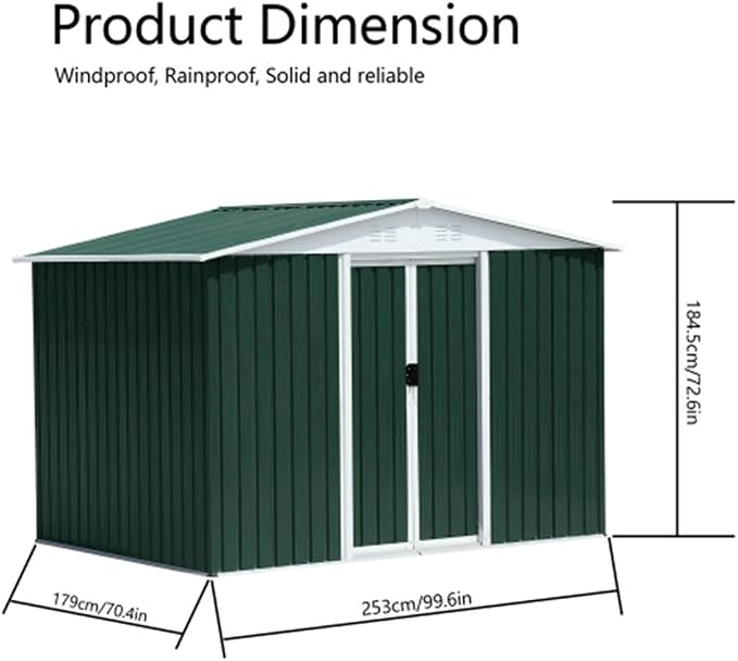 8' x 6' Outdoor Metal Storage Shed Outdoor Shed Galvanized Steel Garden Shed - Image 5