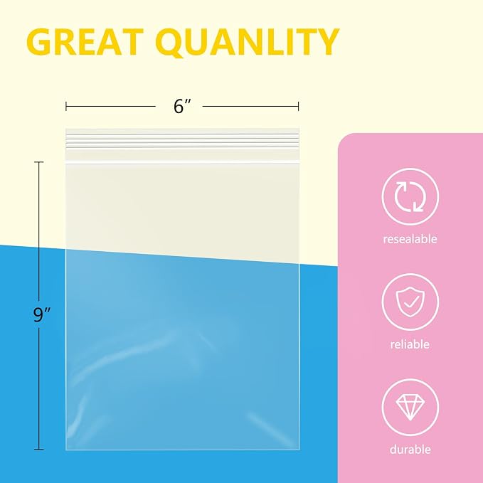 iMailer - 100 Pcs- 6" x 9" Plastic Zip Poly Bags- Clear Resealable Zip Bag - Image 2