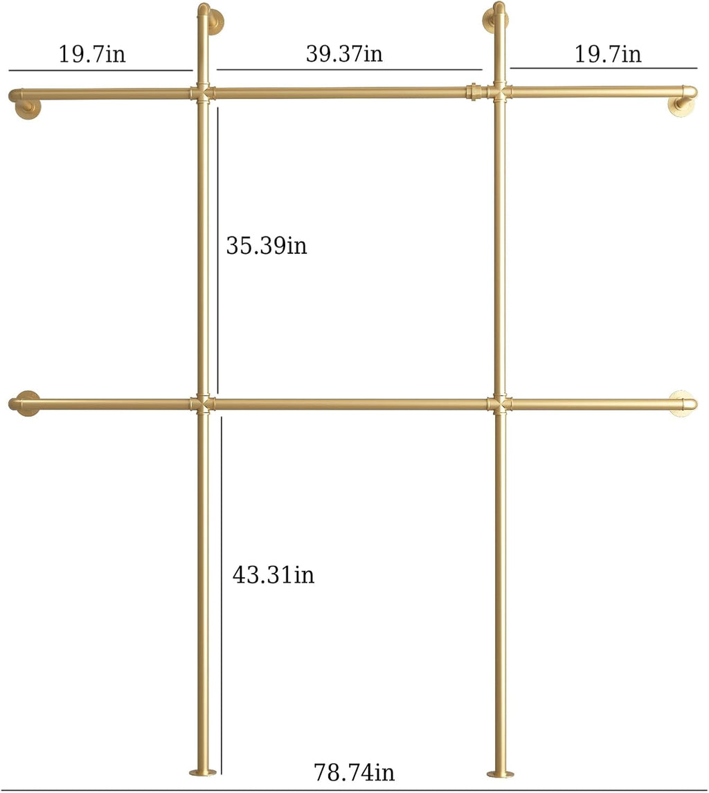 Gold Pipe Clothing Rack Wall Mounted, Industrial Pipe Clothes Racks
