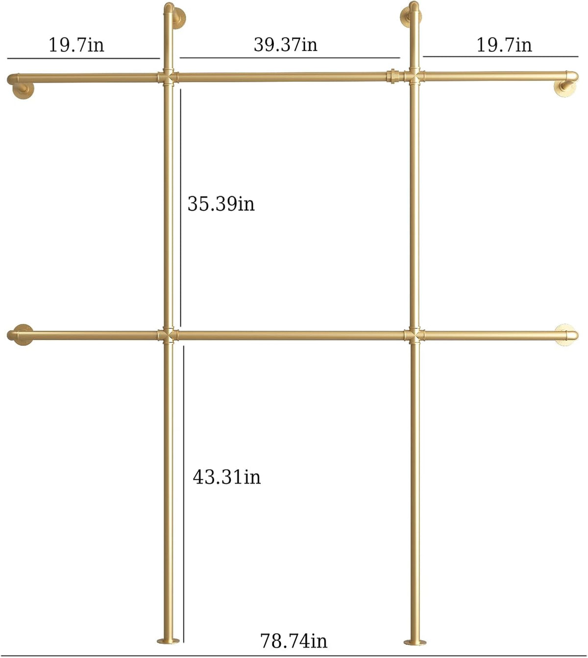 Gold Pipe Clothing Rack Wall Mounted, Industrial Pipe Clothes Racks