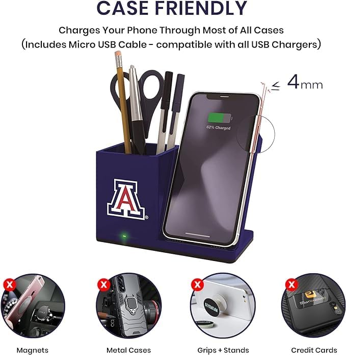 SOAR NCAA Unisex Wireless Charging Stand with Desktop Organizer