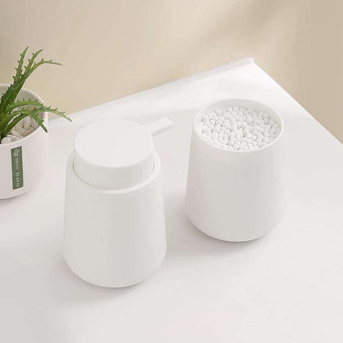 Matte White Bathroom Accessories 2 Piece Set Plastic Soap Dispenser and - Image 4