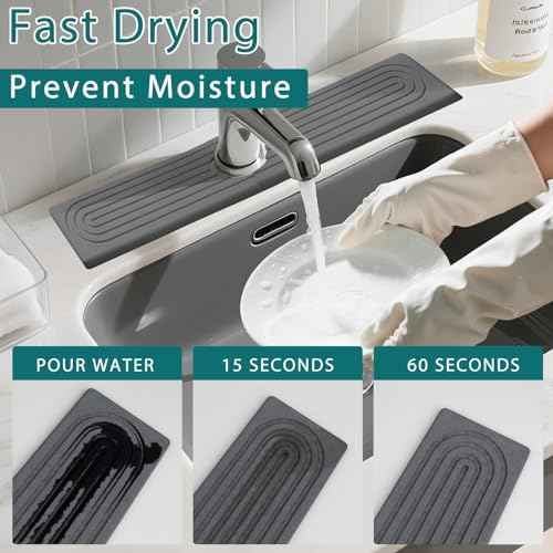 Faucet Mat for Kitchen Sink, Diatomite Absorbent Faucet Stone Drying Mat Kitchen Sink Protectors, Faucet Splash Guard for Bathroom Counter Water Absorbent 16 Inch