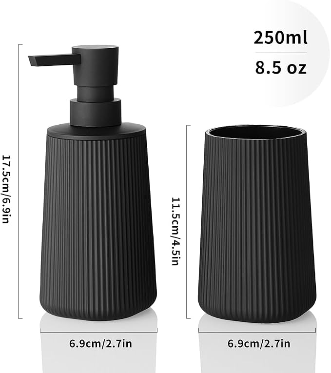 Bathroom Accessories 2 Piece Soap Dispenser and Toothbrush Holder Set Striped - Image 6