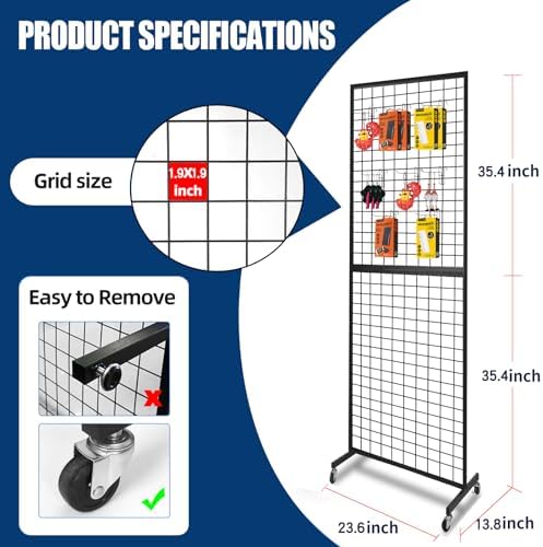 NectaCol Grid Wall Panels, 2 Packs 2'x 6' Gridwall Panels Tower with T-Base, Black Wire Grid Wall Display Rack, Craft Show Display Rack, Art Gridwall Display Stand