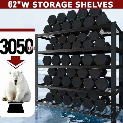 62" W 3050LBS Storage Shelves Unit,5 Tier Heavy Duty Metal Shelving Unit and Storage Large Rack,72" H x62 W x24 D Adjustable Metal Shelving Unit,Garage Shelves for Basement,Warehouse