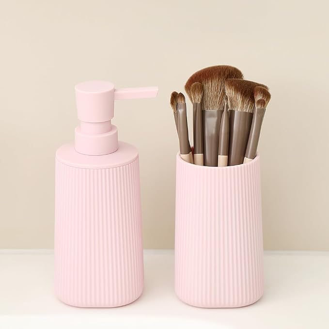 Bathroom Accessories 2 Piece Soap Dispenser and Toothbrush Holder Set Striped - Image 5