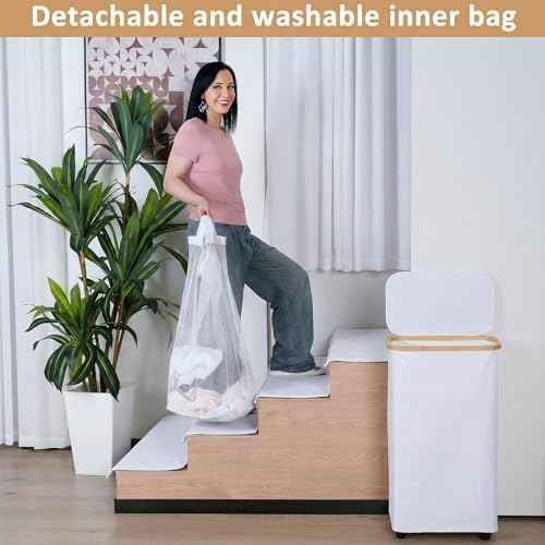 Laundry Basket with Wheels, 75L(20 Gal) Clothes Hamper for Laundry, Laundry Hamper with Lid and Inner Bag, for Laundry Room, Bedroom, Dormitory Storage,White