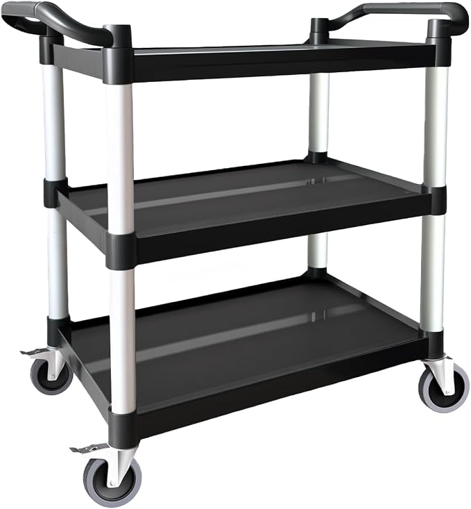 Plastic Utility Carts with Wheels, 3-Tier Rolling Service Cart, 300 lbs Heavy by Befeshine