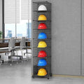 Stackable Safety Helmet Storage Box with Wheels, Large Adjustable Hard Hat Organizer Rack, Floor Standing Helmet Display Shelf for Home & Construction, Black 8 Grids