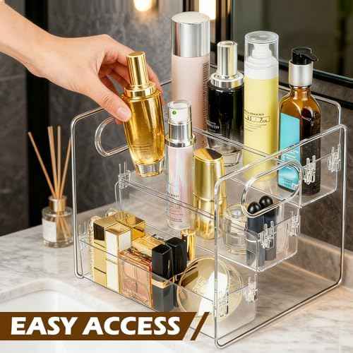 3-Tier Bathroom Counter Organizer – Storage Shelf for Makeup, Perfume & Skincare, Makeup Perfume Tray Skincare Organizer Fits Bathroom, Dresser, Kitchen (Clear)