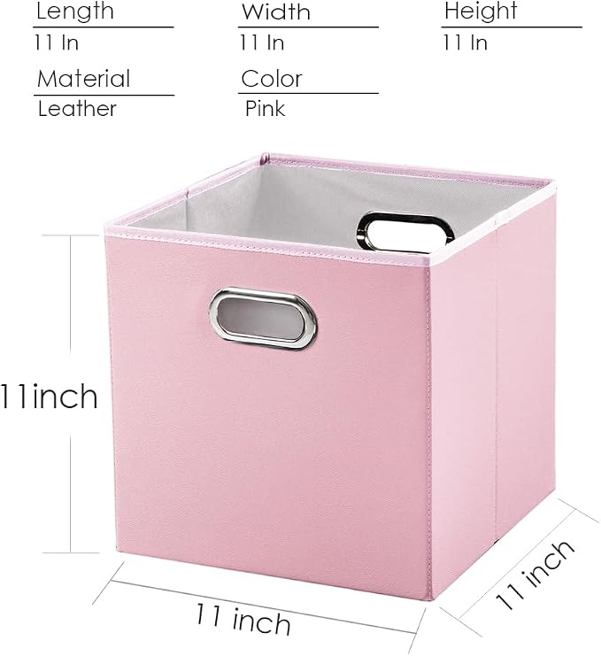 PRANDOM Leather Foldable Cube Storage Bins 11x11 inch Fabric Storage Baskets - Image 5