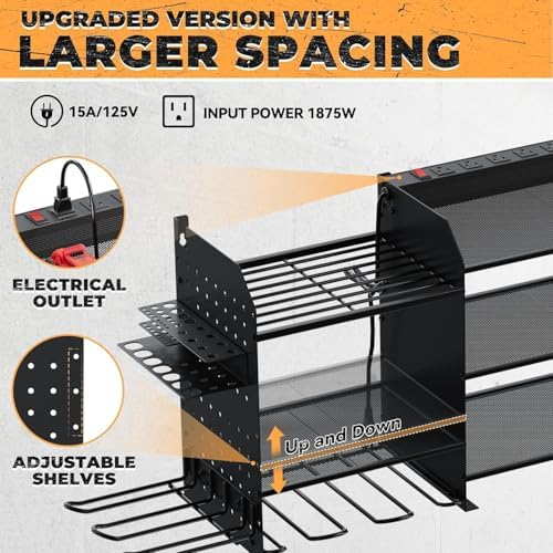 Upgraded Large Power Tool Organizer Wall Mount with Charging Station