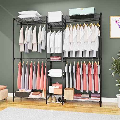 Heavy Duty Clothes Rack for Hanging Clothes, Metal Garment Rack，Large Capacity Portable Clothing Rack，Freestanding Open Wardrobe Organizer Rack, 67.0"L x 13.8"W x 75.6"H Max Load 720LBS, Black
