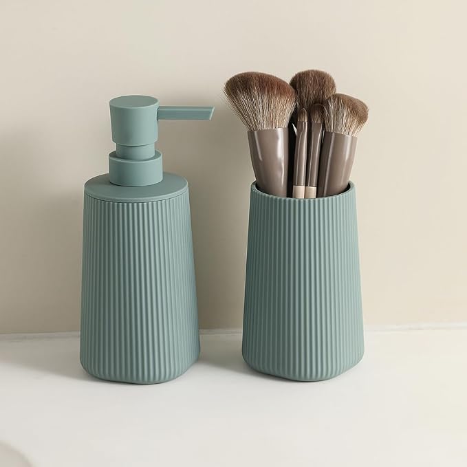 Bathroom Accessories 2 Piece Soap Dispenser and Toothbrush Holder Set Striped - Image 5