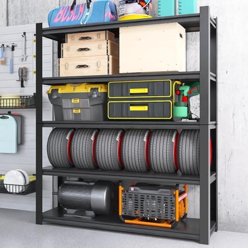 24" D x 47" W x 84" H Heavy Duty Garage Shelving, Metal Shelving, 3500LBS Storage Shelves 5 Tier Adjustable Heavy Duty Shelving Unit for Warehouse, Garage, Basement