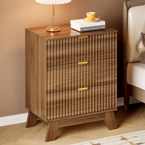 BORNOON Fluted 3 Drawer Dresser, 30.3" Tall Compact Modern Boho Chest