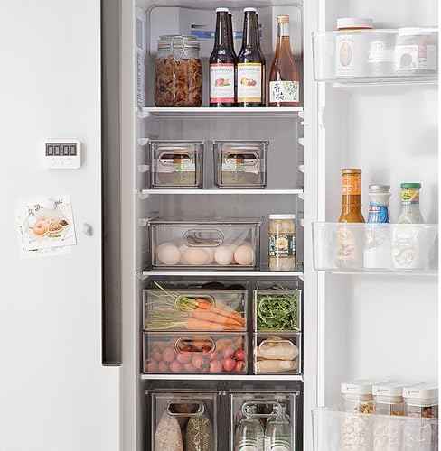 Refrigerator Organizers and Storage, 2 Pack BPA-Free Sturdy Stackable Clear Pull out Drawer Organizer Bins, Fridge Organizers and Storage for Fruit, Produce, Drink, Snack and Food Storage Containers