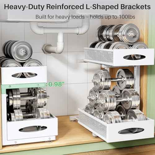 Under Sink Organizer, 2 Tier Pull out Cabinet Organizer Baskets with Mesh Sliding Drawers, Slide out Storage Shelf for Home, Kitchen, Bathroom, Pantry, Office Cabinet(1 Pack, White)