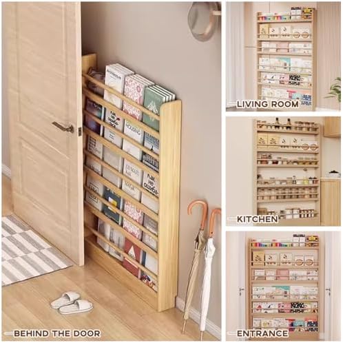 Book Shelf, Behind The Door Bookshelf, Wooden Kids Book Shelf 3/4/5/6 Tier, for Toys and Books, Space-Saving Wall Mount Narrow