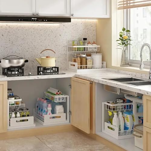 Under Sink Organizer with Sliding Drawer, Pull Out Wire Basket for Kitchen or Bathroom Cabinet Storage Under Sink Organizer Pull Out Wire Basket Sliding Drawer