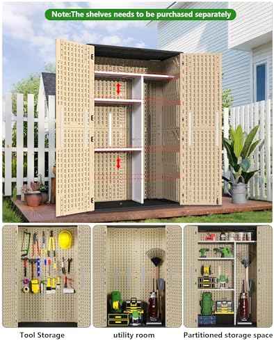 Vertical Storage Shed Shelf, Weatherproof Metal Shelf for 60 cuft Tool Cabinetwith Screw and Nuts Easy Assembly, Ideal for Outdoor Use, 45.6''L×13.2''W×69.9''H, White