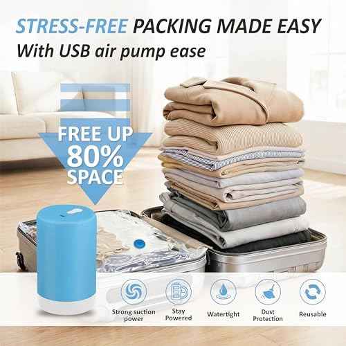 Travel Vacuum Storage Bags with Rechargeable Cordless USB Pump, 12 Combo