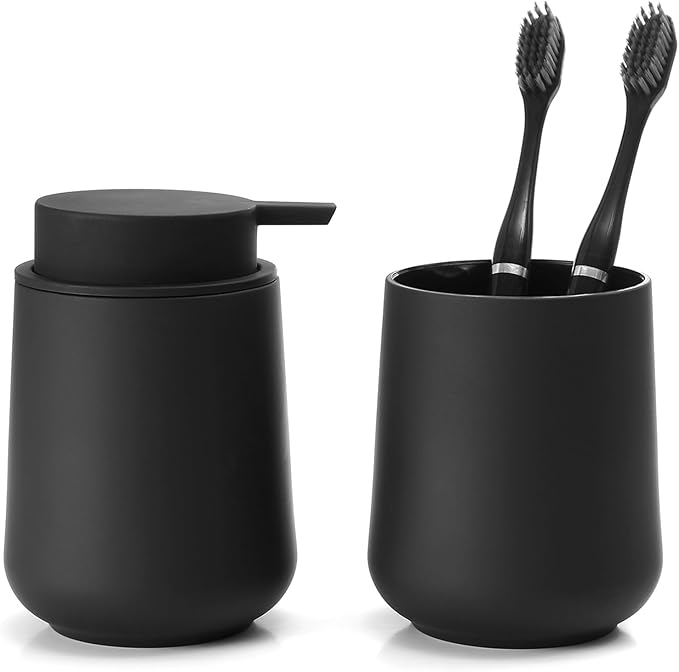 Matte Black Bathroom Accessories 2 Piece Set Plastic Soap Dispenser and by KellyHome