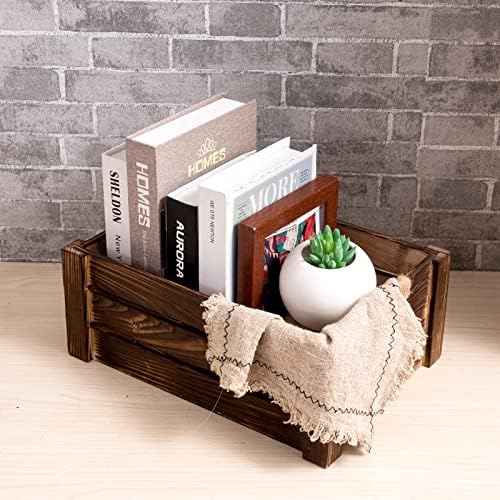 TIMRIS Set of 3 Rustic Wood Nesting Crates, Farmhouse Wooden Storage Container Boxes with Cutout Handles, Decorative Wooden Baskets for Display (Rustic Brown)