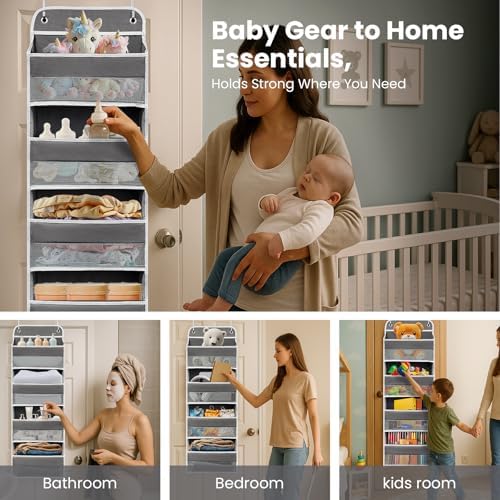 Over the Door Organizer 4 Shelves & 4 Side Pockets, Hanging Door Storage