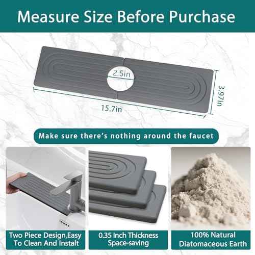 Faucet Mat for Kitchen Sink, Diatomite Absorbent Faucet Stone Drying Mat Kitchen Sink Protectors, Faucet Splash Guard for Bathroom Counter Water Absorbent 16 Inch